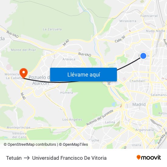 Tetuán to Universidad Francisco De Vitoria map