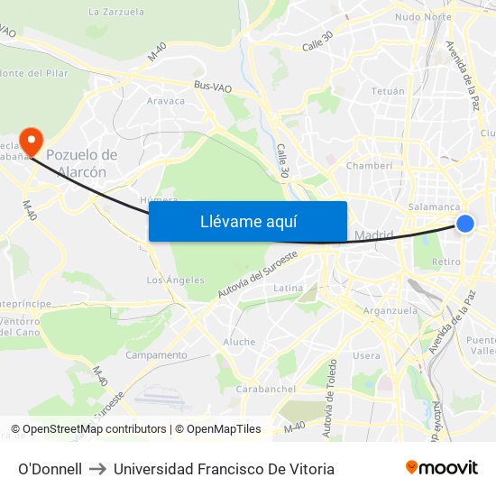 O'Donnell to Universidad Francisco De Vitoria map