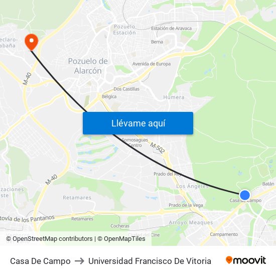 Casa De Campo to Universidad Francisco De Vitoria map