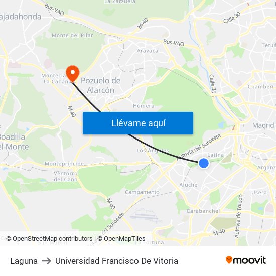 Laguna to Universidad Francisco De Vitoria map