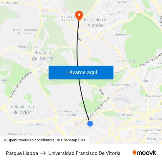 Parque Lisboa to Universidad Francisco De Vitoria map