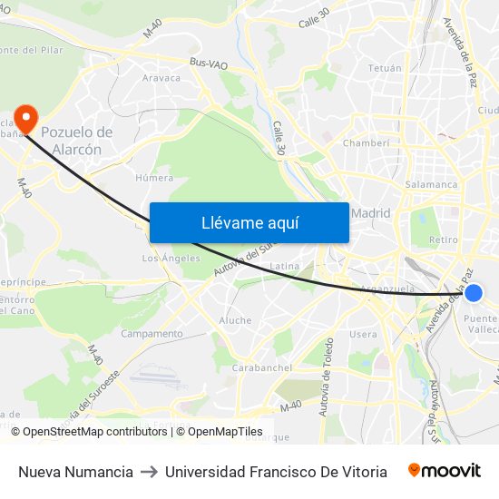 Nueva Numancia to Universidad Francisco De Vitoria map