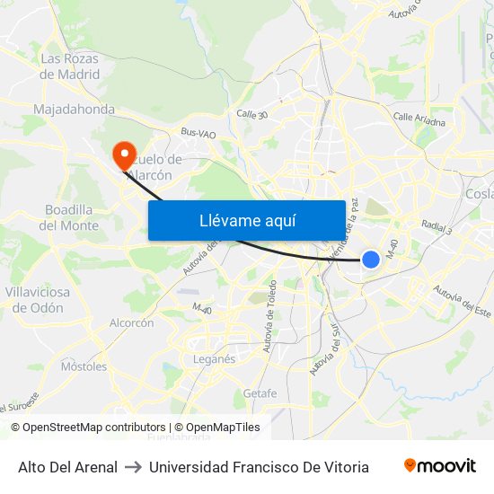 Alto Del Arenal to Universidad Francisco De Vitoria map