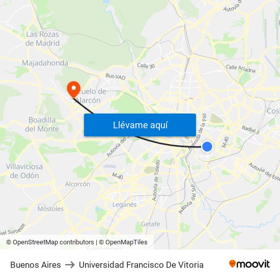 Buenos Aires to Universidad Francisco De Vitoria map