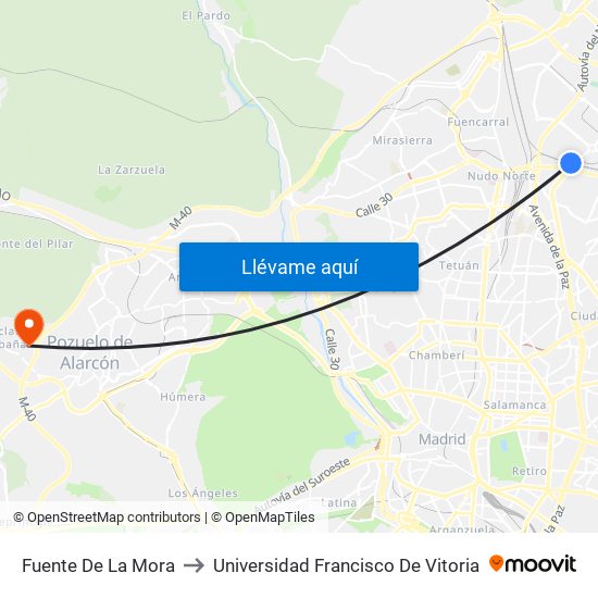 Fuente De La Mora to Universidad Francisco De Vitoria map