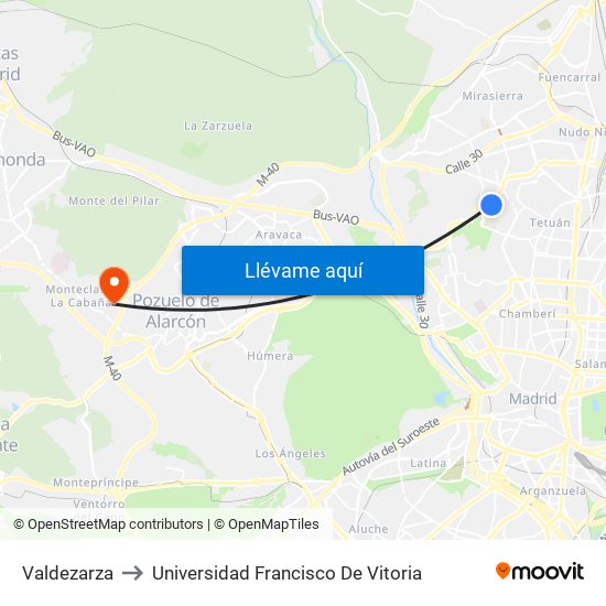 Valdezarza to Universidad Francisco De Vitoria map