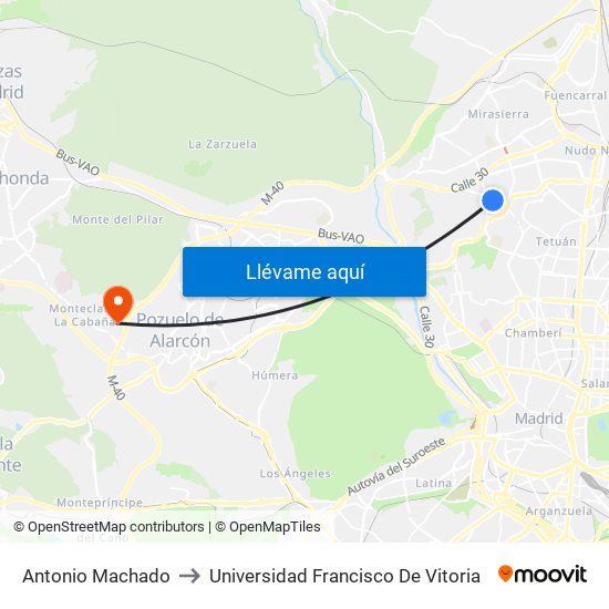 Antonio Machado to Universidad Francisco De Vitoria map