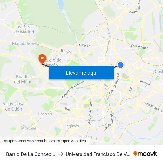 Barrio De La Concepción to Universidad Francisco De Vitoria map