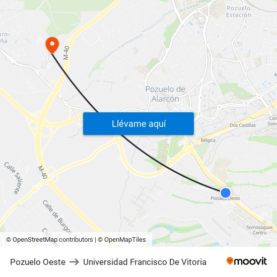 Pozuelo Oeste to Universidad Francisco De Vitoria map