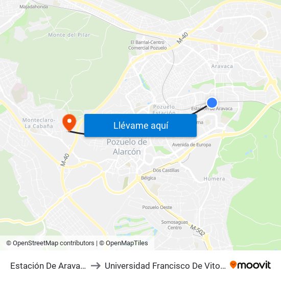 Estación De Aravaca to Universidad Francisco De Vitoria map