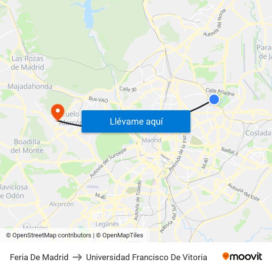 Feria De Madrid to Universidad Francisco De Vitoria map