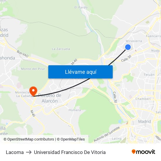 Lacoma to Universidad Francisco De Vitoria map