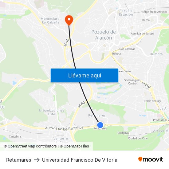 Retamares to Universidad Francisco De Vitoria map
