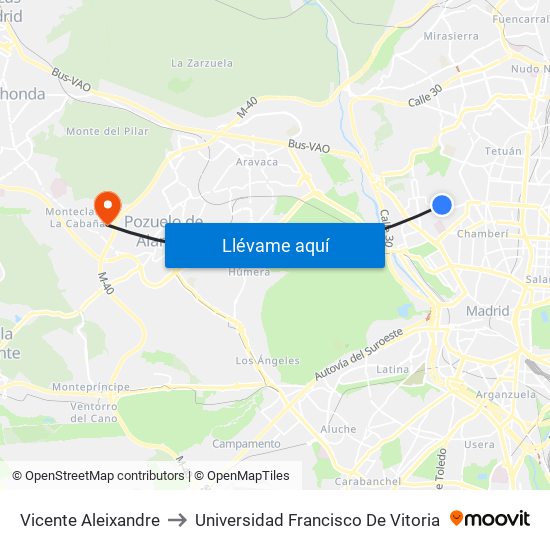 Vicente Aleixandre to Universidad Francisco De Vitoria map
