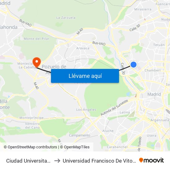 Ciudad Universitaria to Universidad Francisco De Vitoria map