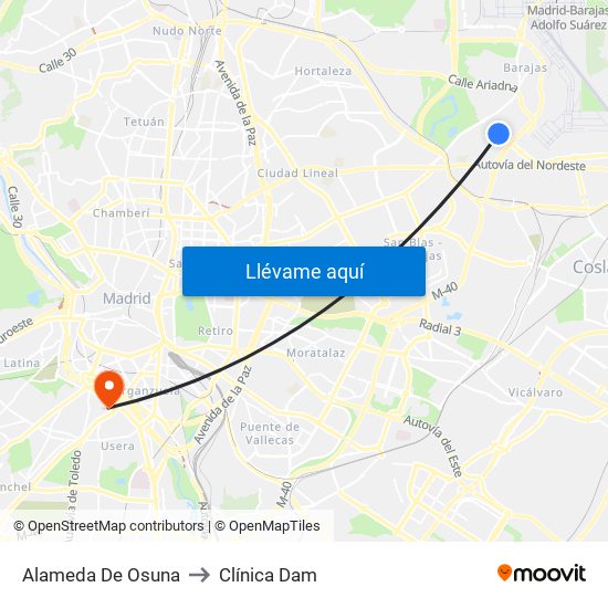 Alameda De Osuna to Clínica Dam map