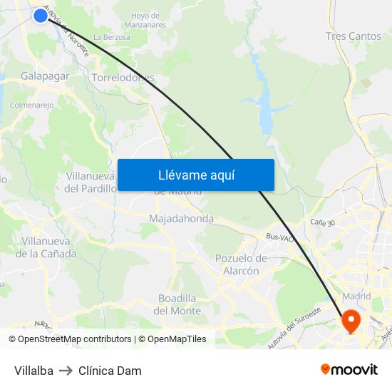 Villalba to Clínica Dam map