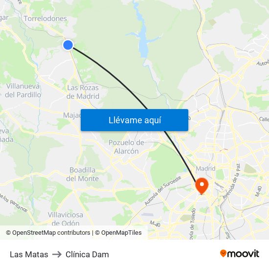 Las Matas to Clínica Dam map
