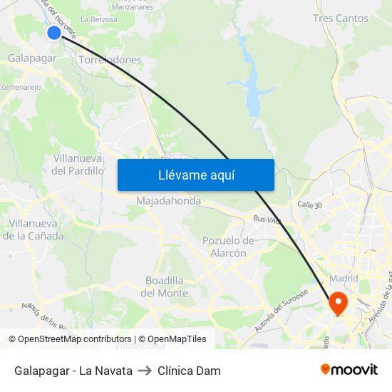 Galapagar - La Navata to Clínica Dam map