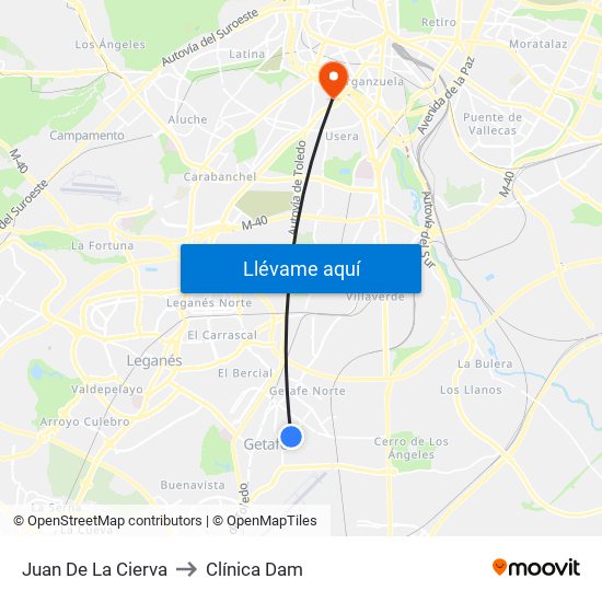 Juan De La Cierva to Clínica Dam map