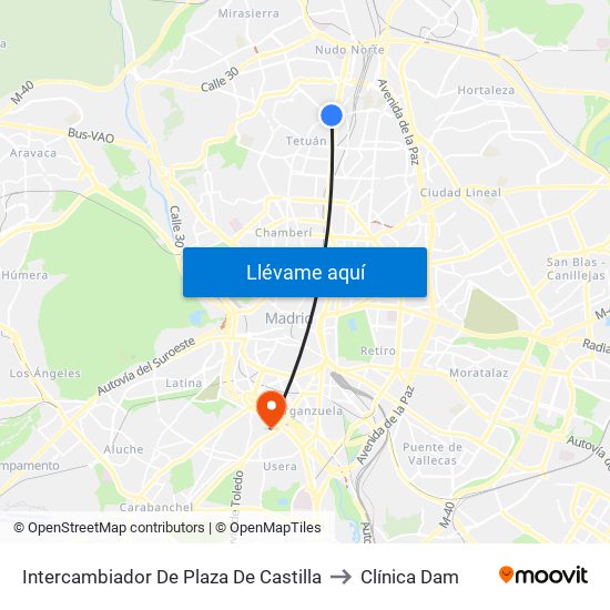 Intercambiador De Plaza De Castilla to Clínica Dam map