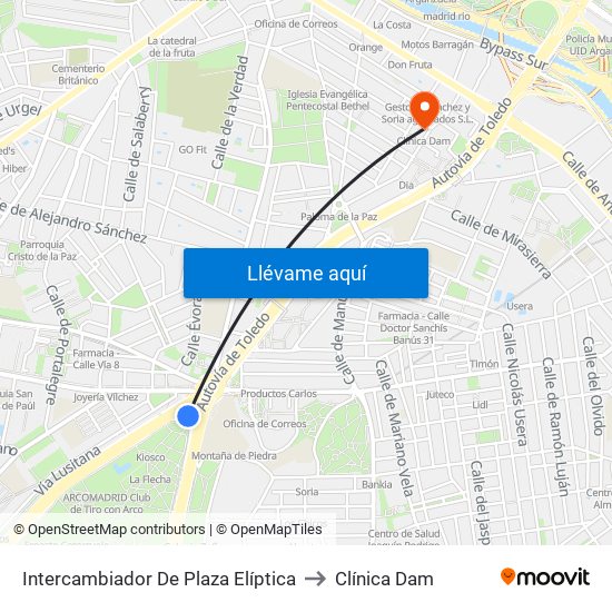 Intercambiador De Plaza Elíptica to Clínica Dam map