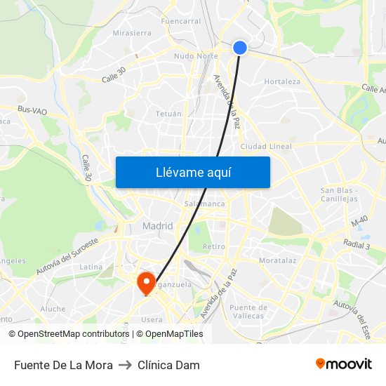 Fuente De La Mora to Clínica Dam map