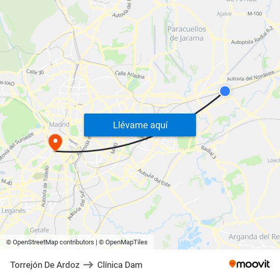 Torrejón De Ardoz to Clínica Dam map