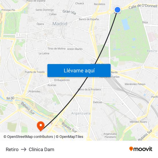 Retiro to Clínica Dam map