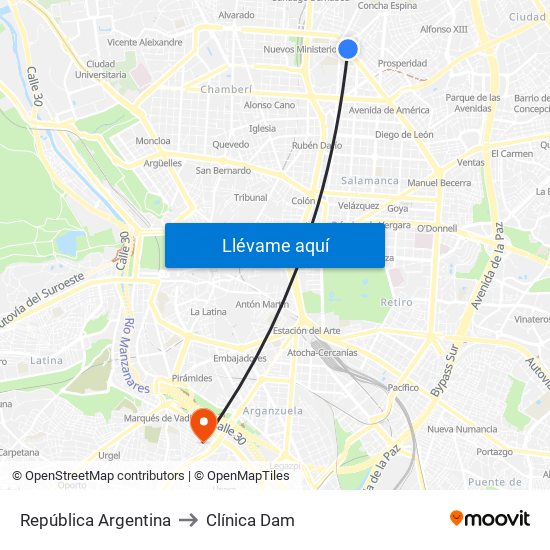 República Argentina to Clínica Dam map