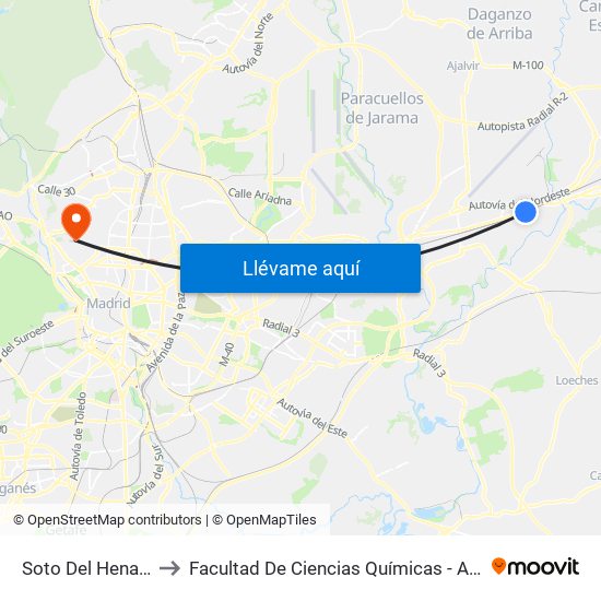Soto Del Henares to Facultad De Ciencias Químicas - Aulario map