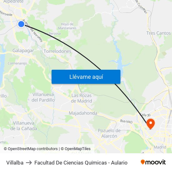 Villalba to Facultad De Ciencias Químicas - Aulario map