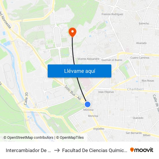 Intercambiador De Moncloa to Facultad De Ciencias Químicas - Aulario map