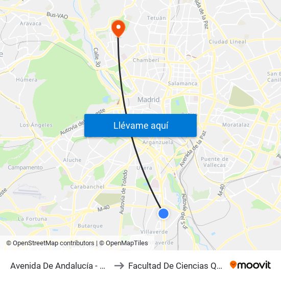 Avenida De Andalucía - Centro Comercial to Facultad De Ciencias Químicas - Aulario map