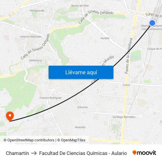 Chamartín to Facultad De Ciencias Químicas - Aulario map