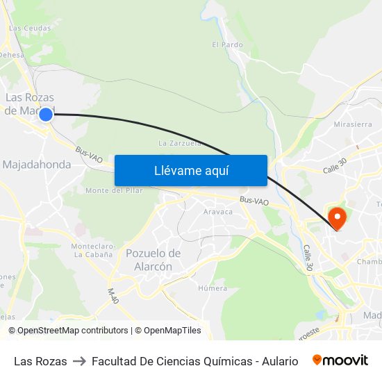 Las Rozas to Facultad De Ciencias Químicas - Aulario map