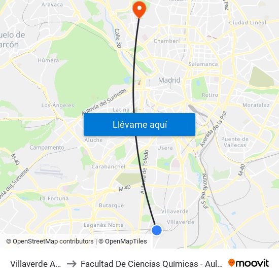 Villaverde Alto to Facultad De Ciencias Químicas - Aulario map