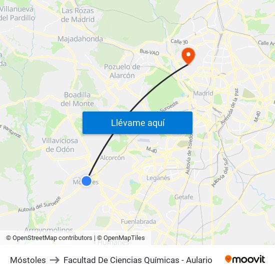 Móstoles to Facultad De Ciencias Químicas - Aulario map