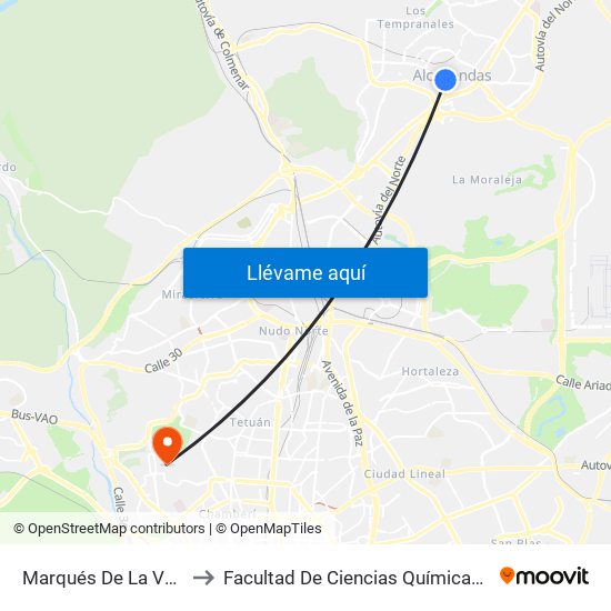 Marqués De La Valdavia to Facultad De Ciencias Químicas - Aulario map