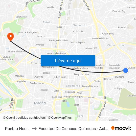 Pueblo Nuevo to Facultad De Ciencias Químicas - Aulario map