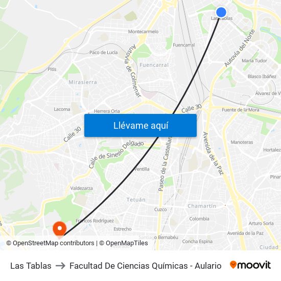 Las Tablas to Facultad De Ciencias Químicas - Aulario map