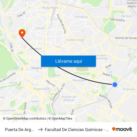 Puerta De Arganda to Facultad De Ciencias Químicas - Aulario map