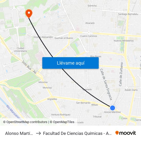 Alonso Martínez to Facultad De Ciencias Químicas - Aulario map