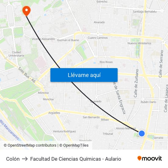 Colón to Facultad De Ciencias Químicas - Aulario map