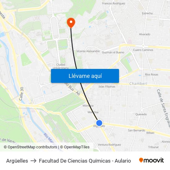 Argüelles to Facultad De Ciencias Químicas - Aulario map