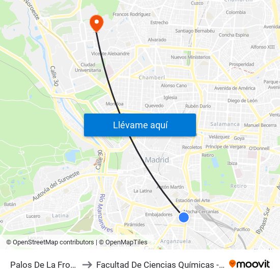 Palos De La Frontera to Facultad De Ciencias Químicas - Aulario map