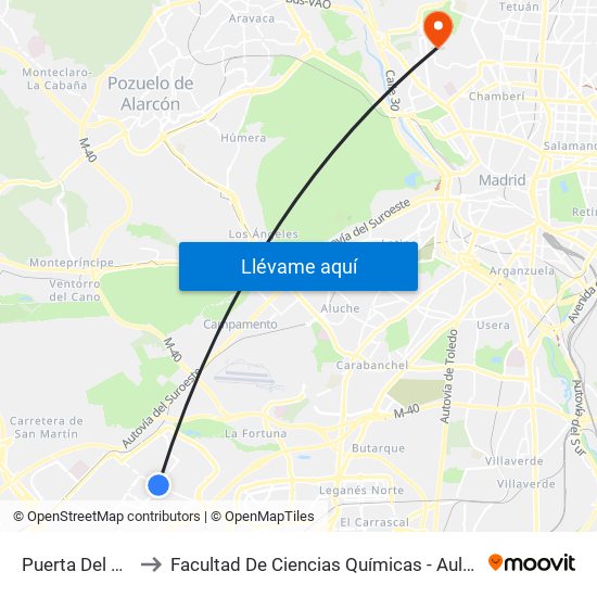 Puerta Del Sur to Facultad De Ciencias Químicas - Aulario map