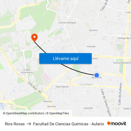 Ríos Rosas to Facultad De Ciencias Químicas - Aulario map