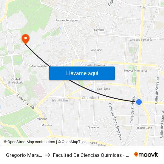 Gregorio Marañón to Facultad De Ciencias Químicas - Aulario map