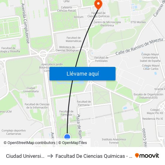 Ciudad Universitaria to Facultad De Ciencias Químicas - Aulario map